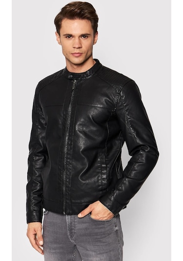 Jack & Jones Erkek Deri Ceket 12147218 Siyah