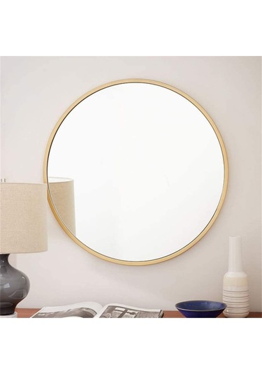 Helya Pirinç Eskitme Yuvarlak Ayna Altın