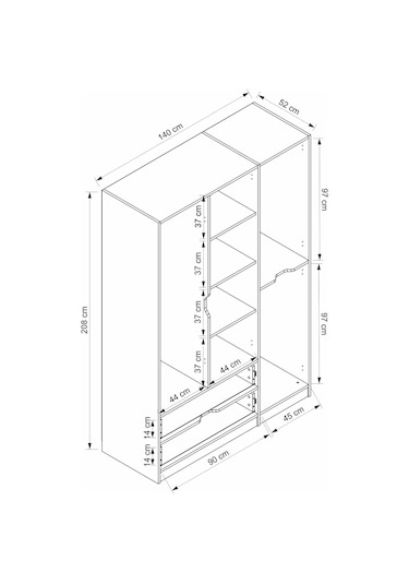 Elina 3 Kapaklı Dolap - Beyaz/antrasit Çok Renkli