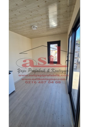 21M² Ahşap Desenli Betopanlı Çatı+Verandalı Modern Ev Konteyner