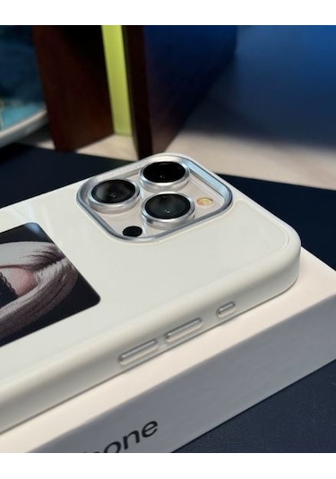 iPhone 13/14/15/Pro/Pro Max Uyumlu Kişiselleştirilebilir Nfc Görsel Fotoğraf Yansıtmalı Ekranlı Telefon Kılıfı Beyaz