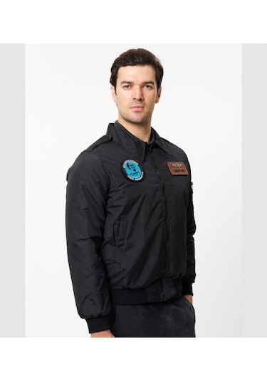 Crew Türk Syk88s Yakalı Pilot Montu Kumas Siyah