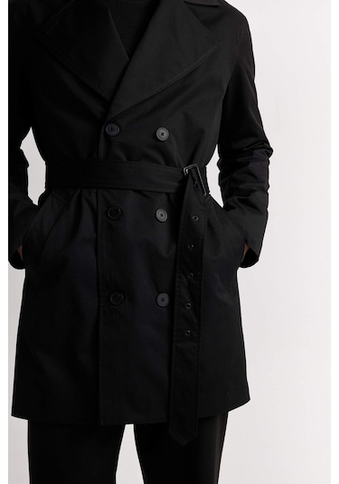 DeFacto Slim Fit Dar Kesim Düğmeli Kemerli Trençkot D5528AX25SPBK27