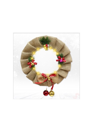 Yılbaşı 50cm Jüt Kapı Çelengi, Led Işıklı