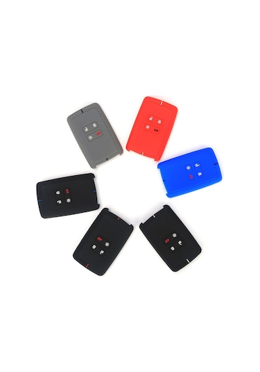 Sones Renault Koleos/megane Uyumlu 4 Düğme Petek Desenli Silikon Anahtar Kapağı Siyah Mavi Çizgi 2 Adet