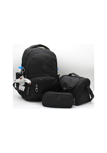 İlk Okul Çantası 3'lü Seti Unisex Çocuk İlkokul Çantası Bvt-8010 Siyah Siyah