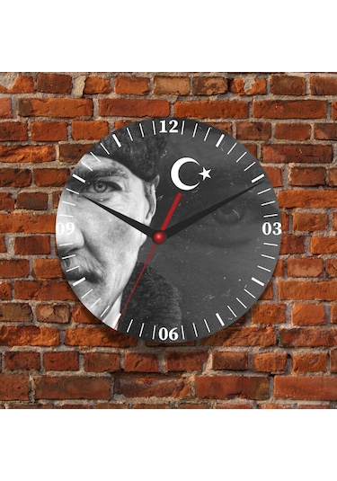 Atatürk Tasarımlı Duvar Cam Saati Beyaz