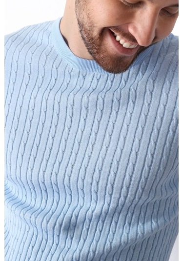 Ferraro Mavi Bisiklet Yaka Erkek Pamuk Triko T-Shirt-Mavi (490417519) Mavi