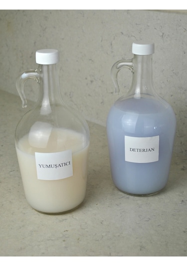 2'li 1500 Ml Sıvı Deterjan Şişesi Etiketli Cam Galon Şişe 1.5 Litre Şeffaf