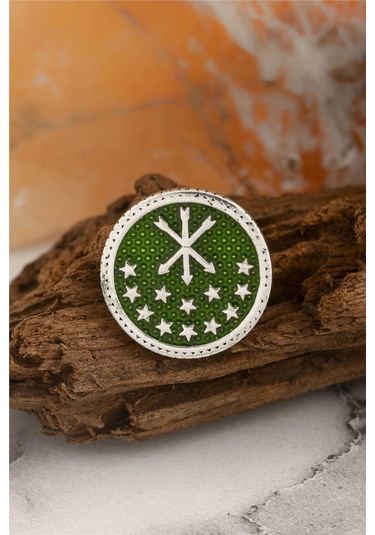 925 Ayar Gümüş Mineli Çerkez Bayrağı Rozet -8050 Gümüş