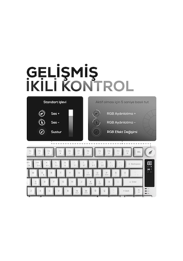 Hk255 Membrane Lcd Rgb Kablosuz/bluetooth Beyaz %75 Türkçe Gaming Oyuncu Klavye