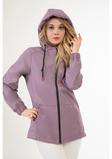 Riverstorm Kadın Mürdüm Kapüşonlu Su Geçirmez Ve Rüzgara Dayanıklı İçi Astarlı Cepli Yağmurluk - Rüzgarlık Mürdüm