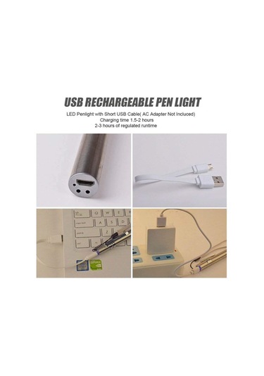 Hemşireler İçin 3'lü Usb Kalem Fener Led El Feneri, Paslanmaz Çelikten Üretilmiş Tıbbi El Feneri, Şarj Edilebilir Mini Lamba, Klipsli Pratik Kalem Fener