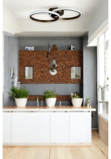 Jolly Kahve Rengi Salon - Mutfak - Hol Beyaz Led 2 Li Avize Kahve Rengi