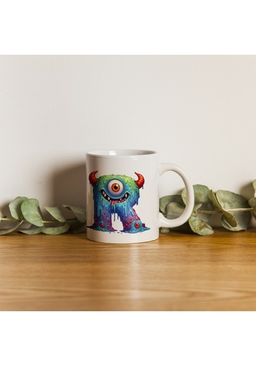 R Harfi Bardak, Sevimli Canavarlar Harflı Bardak Hediyesi Porselen Beyaz