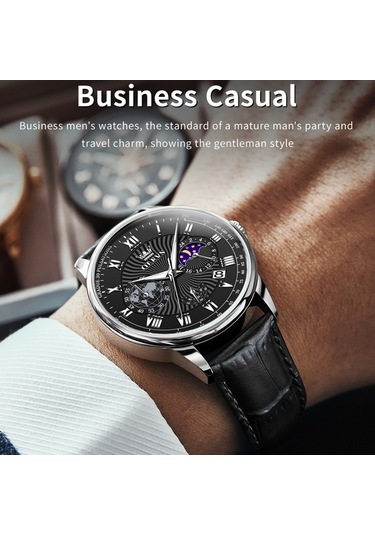 Olevs 2893 Erkekler Çok Fonksiyonlu İş Kuvars Saat Siyah