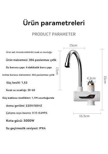 Eternal Luck Elektrikli Su Girişli Sıcak Su Musluğu Beyaz