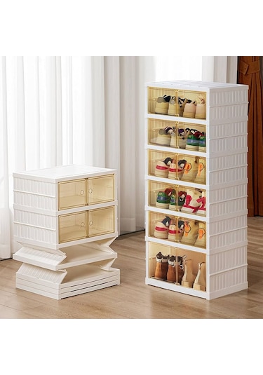 Kurulum Gerektirmeyen Katlanabilir Ayakkabı Saklama Kutusu Krem