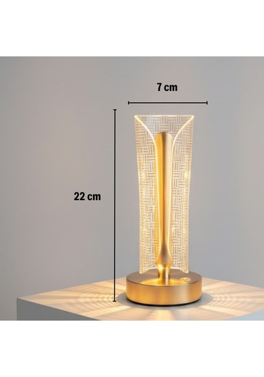 Buffer İki Yandan Kavisli Silindirik Çizgi Model Kristal Led Masa Lambası Dokunmatik, 3 Re Renkli
