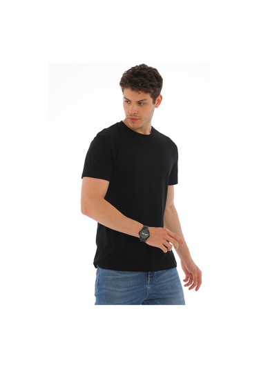 Everest Kısa Kol Pamuklu Yuvarlak Yaka Erkek Günlük Tişört Siyah