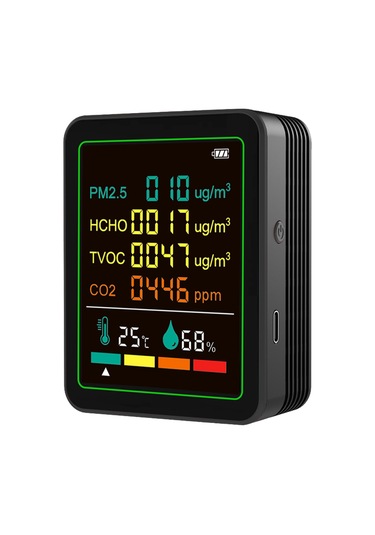 Youtek Pm2.5, Co2, Tvoc, Hcho, Sicaklık Ve Nem İzleyici - 6-1 Çevre Sensörü, Ir+yarıiletken Teknoloji, Dahili Pil Ve Siyah Ayaklı Tasarım