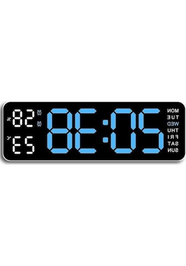 Artfulabode Otomatik Nem Sıcaklık Saati Mavi Led Kısılabilir 9 İnç Hafta Fonksiyonu Dijital Çalar Geniş Ekran 12/24h Beyaz - Mavi