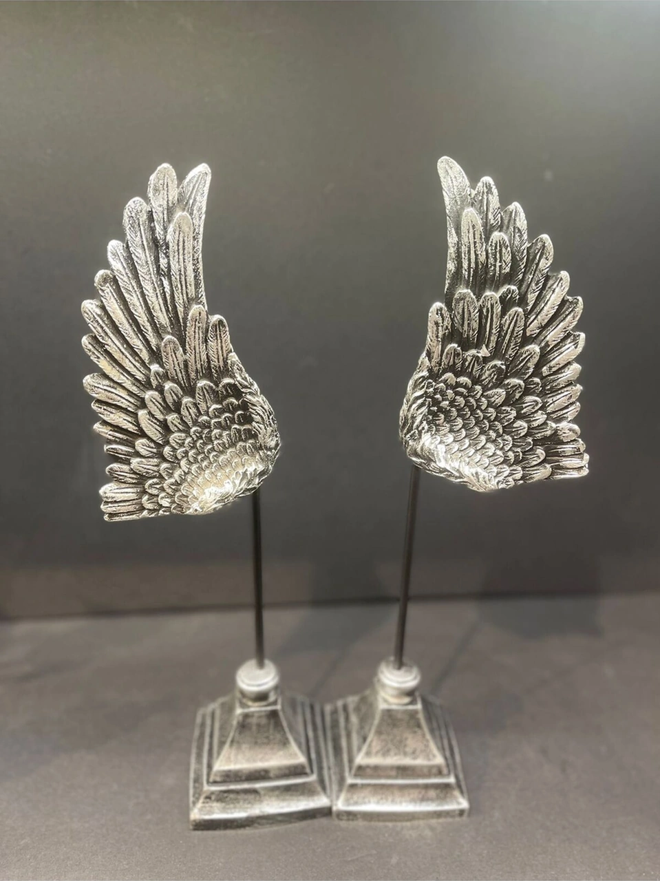 Dekoratif Polyester Ikili Melek Kanatları Biblo Gümüş Eskitme