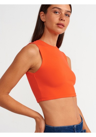 Dilvin Kadın Turuncu Kolsuz Crop Top T-shirt - 30125 Turuncu