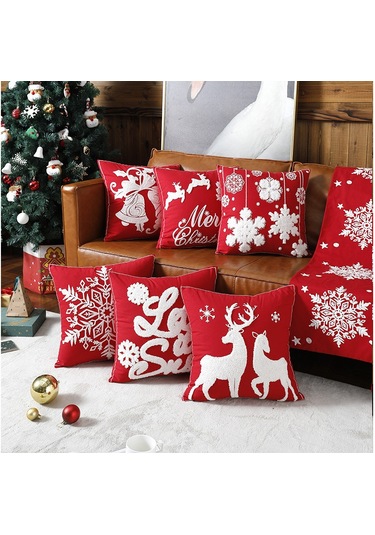 Vkemall Noel Eve Deco Yastık Kılıfı, Pamuk Kumaş, 45x45cm, Havlu Dikiş, Gizli Fermuar, Ev Dekorasyonu, Makine Yıkama Uygun Diğer