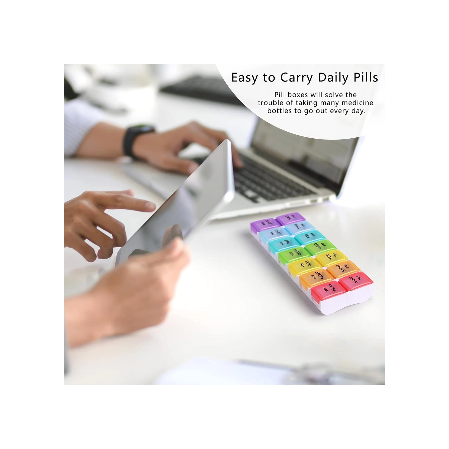Kosona Haftalık 14 Bölmeli Sağlam İlaç Kutusu - Su Geçirmez Pp Malzeme, Kolay Taşınabilir, Güne Göre Renkli Bölmelerle İlaç Ve Küçük Eşya Saklama Kutusu Beyaz