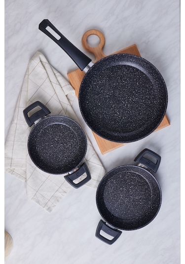 Karaca  Biogranit Dide 3'lü Tava Sahan Seti Siyah