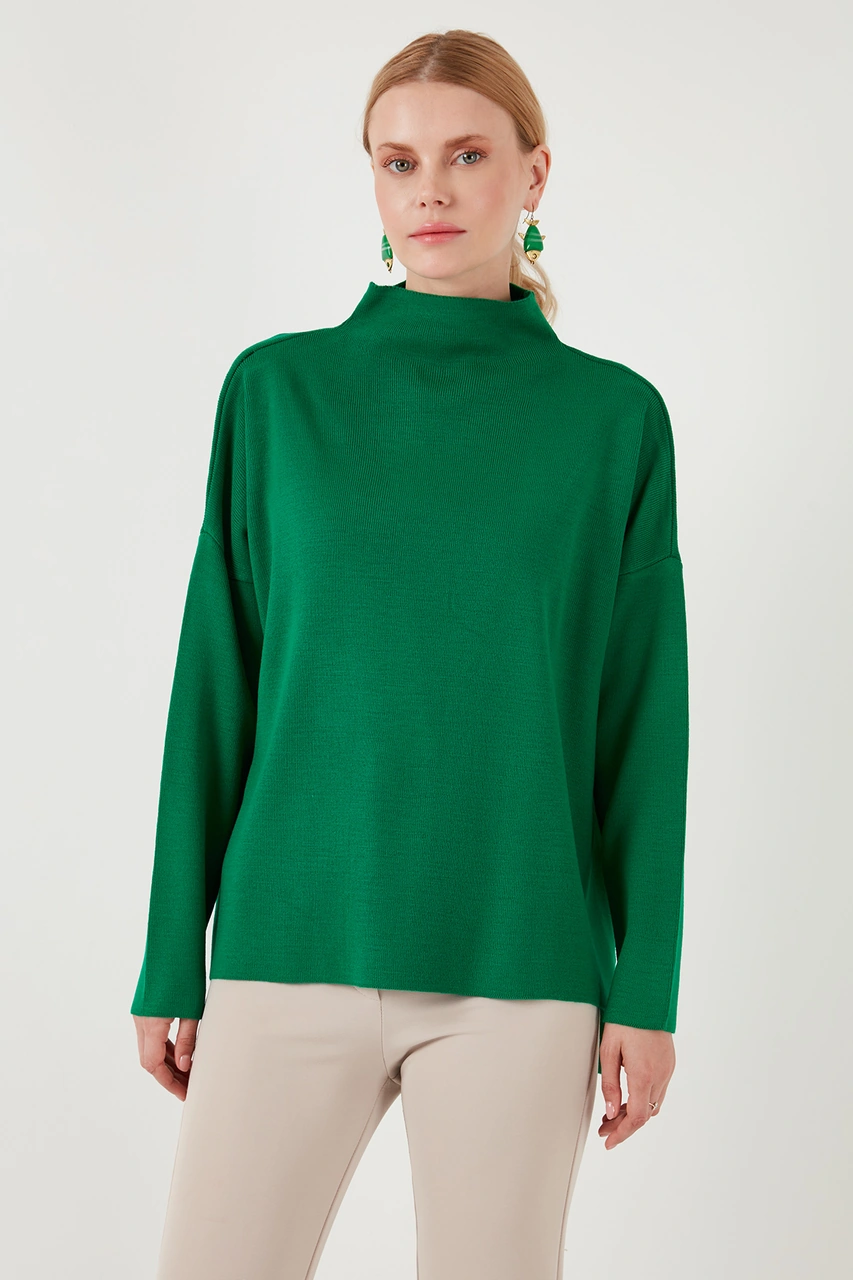 Lela Pamuklu Arkası Uzun Dik Yaka 2'Li Paket Triko Bayan Kazak 4615002S2 Benetton-Mürekkep