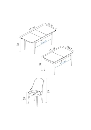 Ikon Meşe Desen 80x132 Mdf Açılabilir Mutfak Masası Takımı 4 Adet Sandalye Siyah