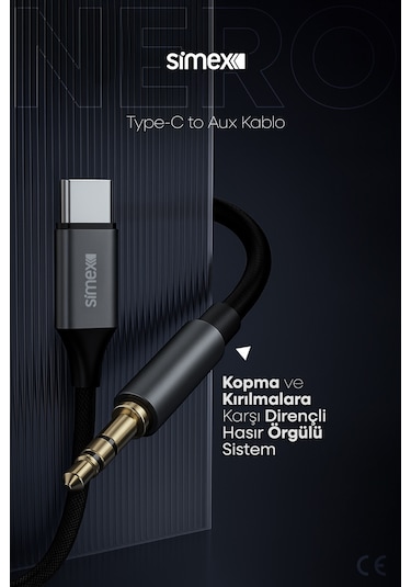 Simex Type C Dac Sa-02 Nero Kumaş Aux Kablosu Kumaş