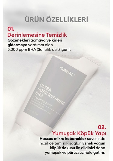 Gözenek Arındırıcı Bha İçeren Temizleme Köpüğü Kundal Ultra Pore Refining Bha Cleansing Foam 155ml