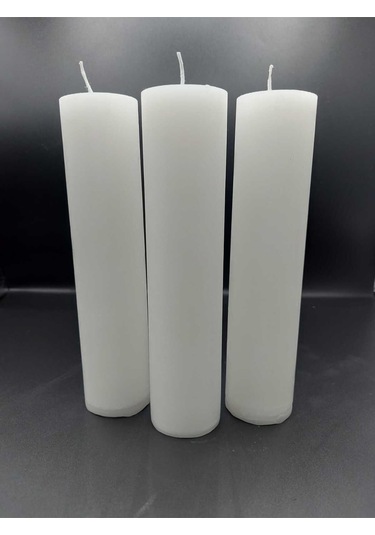 Soya Parafinli Beyaz Çap:5 Cm Boy:25 Silindir Blok Mum 3 Adet 50 Saat Yanma Süreli Beyaz Beyaz
