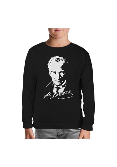 Lord Tshirt Atatürk - Portre Siyah Çocuk Sweatshirt Siyah