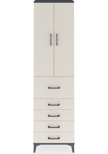 Arges Dolap 2 Raflı 5 Çekmeceli 2 Kapaklı 60x30x221 Antrasit-... Antrasit