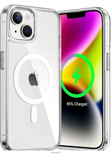 İphone Uyumlu 14 İçin Kılıf Kamera Korumalı Magsafe Wireless Şarj Özellikli Şeffaf Kılıf Şeffaf