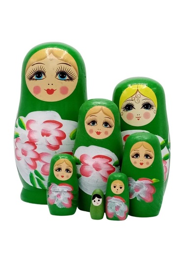 Mobgift Ahşap Tombul Iç Içe Matruşka Bebek 7li Set Yeşil