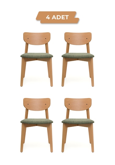 Opus Natural Ahşap 4'lu Mutfak Salon Yemek Odası Sandalyesi