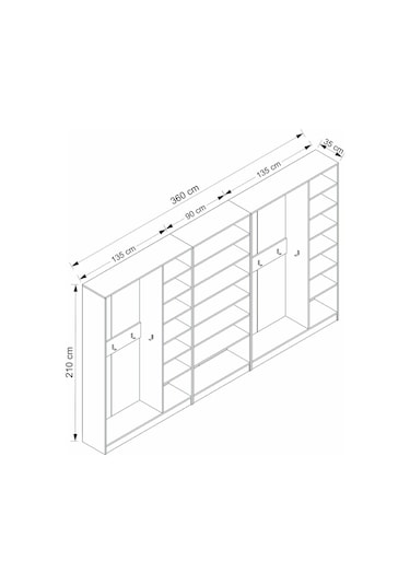 Minar Kale 210 Cm 8 Kapaklı 4b Raf Portmanto Byz Mbr Çizgili Ant