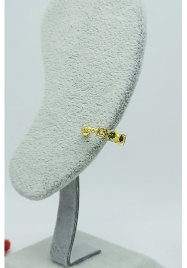 Caisyabutik Altın Kaplama Özel Seri Renkli Taşlı Çelik Kıkırdak Küpesi 1,5 CM 549208045