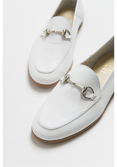 Luvishoes F03 Beyaz Cılt Derı Kadın Babet Beyaz