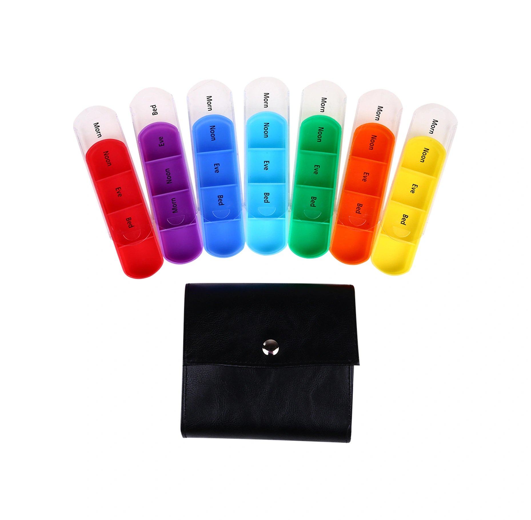 Geeksen Siyah Pu Deri İçerisinde 7 Adet 4 Bölmeli Mini İlaç Kutusu - Zaman Etiketli Taşınabilir İlaç Depolama Kutusu Diğer