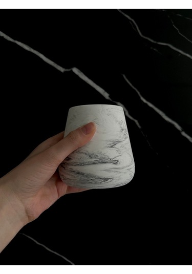 Beton Kalemlik Dekoratif Aksesuar El Yapımı Diş Fırçalık Minik Vazo Beyaz-siyah