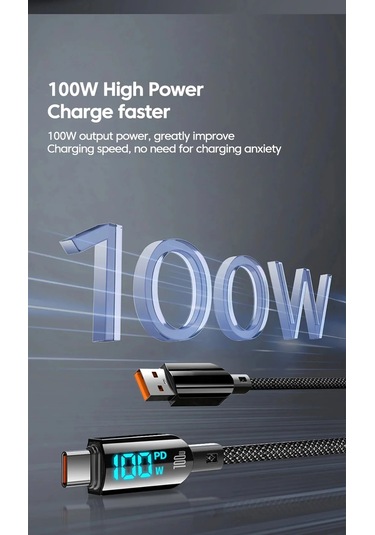 100w Usb Tip C Kablo Hızlı Şarj Kablosu Xiaomi Redmi İçin Led Ekran Telefon 60w Type C To C 1.2m