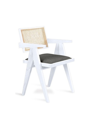 Luna Pergel Hazeranlı Model Hasırlı Natural Ahşap Sandalye Beyaz - Antrasit
