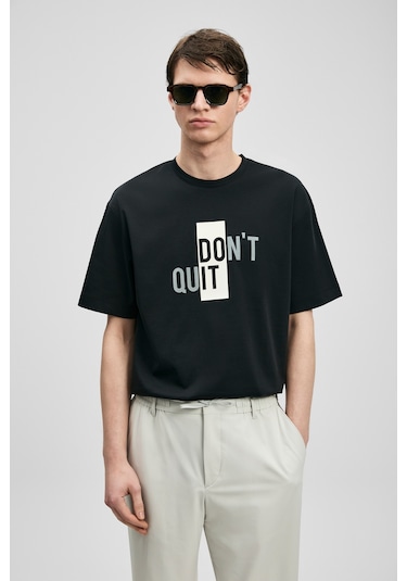 Lufian Carl Modern Grafik T- Shirt Siyah Siyah 111020285100100