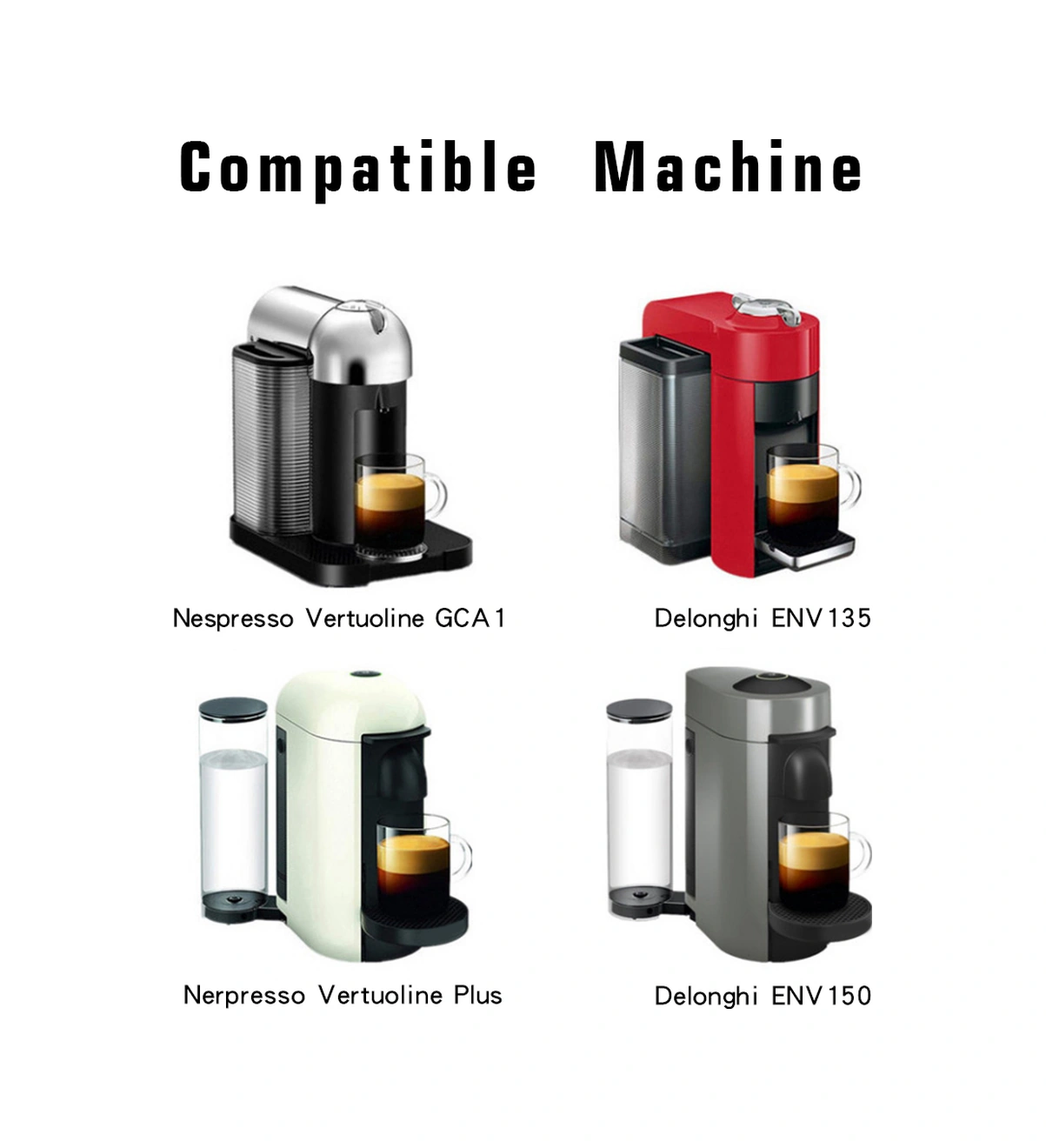 Geeksen 304 Paslanmaz Çelik Yeniden Kullanılabilir Kahve Kapsülü Seti Tampon+kaşıklar+fırça - 12.5g Dolum, 230ml Çıktı - Nespresso Vertuoline Gca1, Delonghi Env135/150, Vertuoplus Bnv450wht1buc1 Uyumlu Type B Diğer